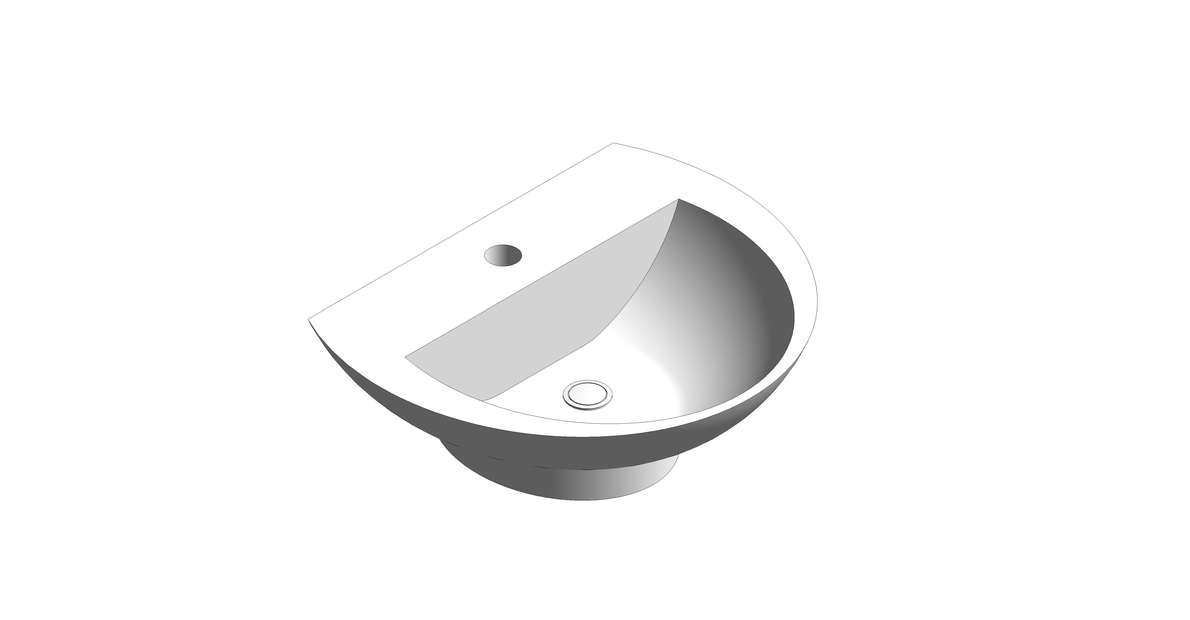 bimstore 3D image of the 500mm Wall Hung Basin 1 Tap Hole from Trade Washrooms