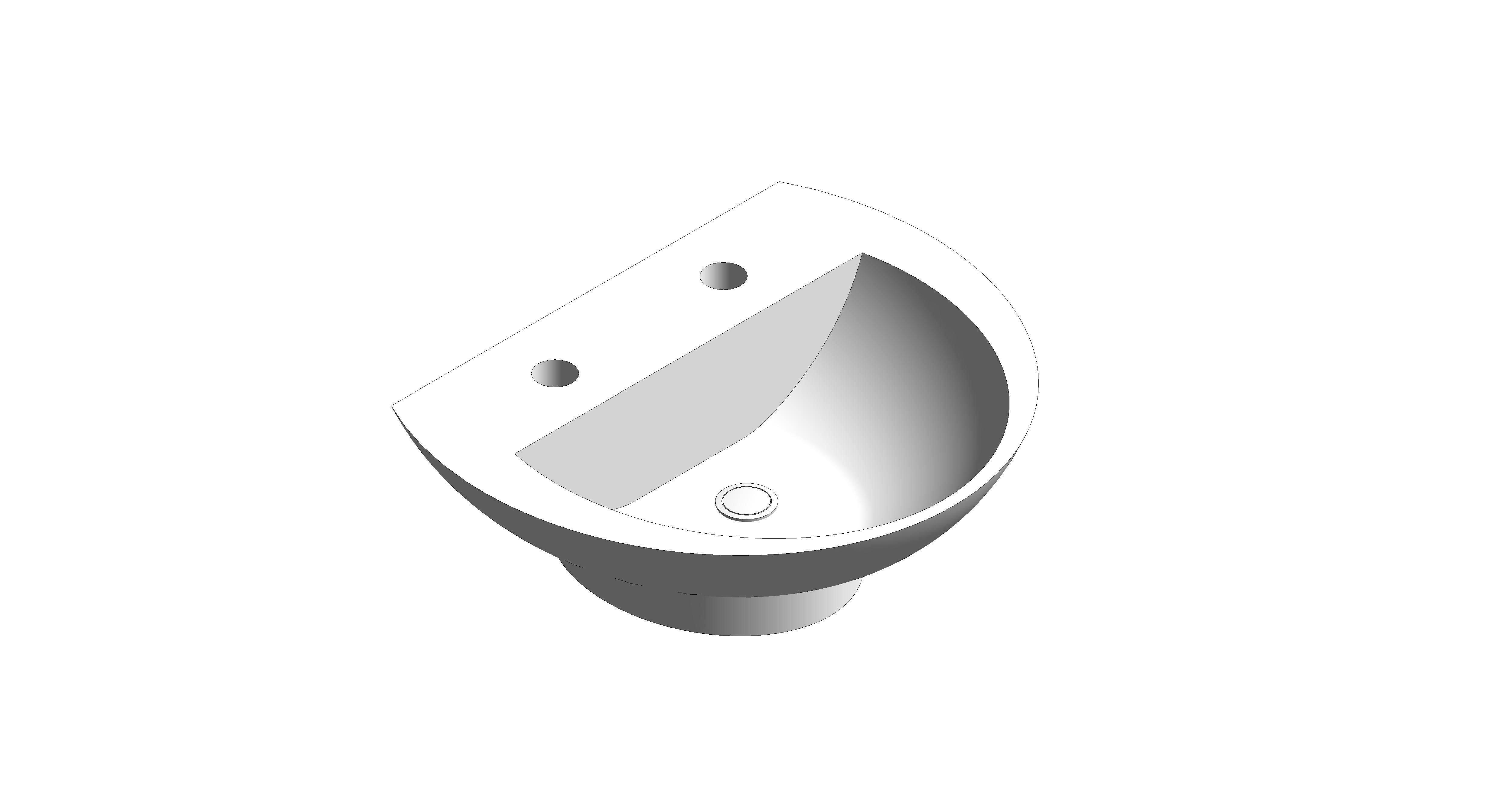 bimstore 3D image of the 500mm Wall Hung Basin 2 Tap Hole from Trade Washrooms